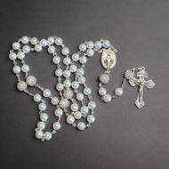 White Glass pearl Rosary with sparkling beads
