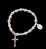 White Pearl Stretch Rosary Bracelet