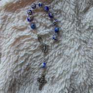 Royal blue and yellow glass Car Rosary