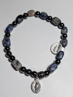 Blue sodalite nugget and hematite stretch Rosary bracelet