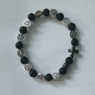 St Benedict Lava Bead Stretch Rosary Bracelet