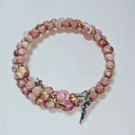 Ceramic Pink Rose Full Rosary Bracelet Wrap