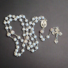 White Glass pearl Rosary with sparkling beads