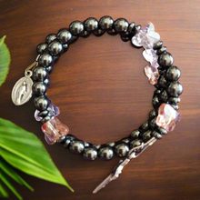 Hematite Rosary Bracelet with colored butterfly (choice of butterfly)
