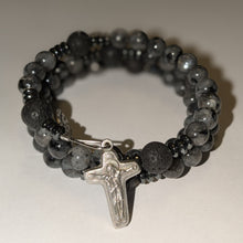 Dark Night Rosary Bracelet with black and grey marble, hematite and lava beads