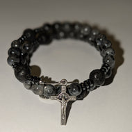 Dark Night Rosary Bracelet with black and grey marble, hematite and lava beads