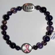 Purple Cancer Awareness Stretch Rosary Bracelet with Peace Charm