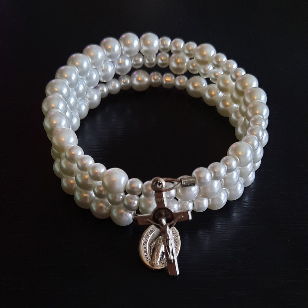 White pearl glass Rosary Wrap