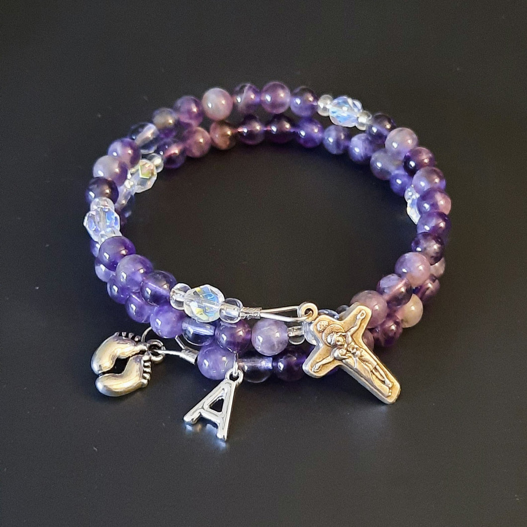 Custom precious feet amethyst Rosary bracelet