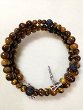 Natural Tiger Eye Rosary Bracelet Wrap with Black Onyx Our Father and St. Benedict Crucifix