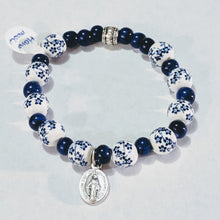 Blue ceramic flower stretch Rosary bracelet