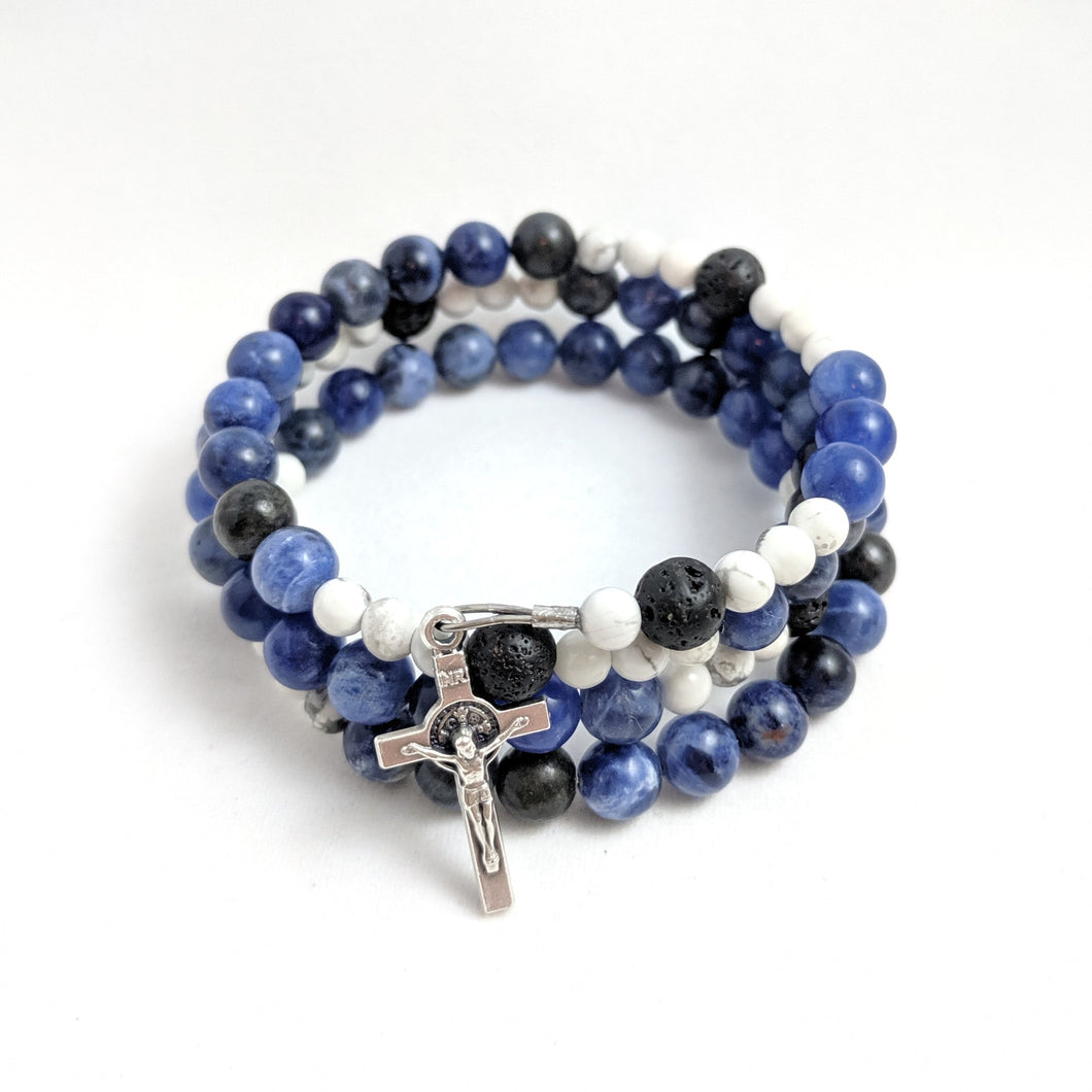 Ocean of Mercy Rosary Bracelet Wrap with Lava Beads and St. Benedict Crucifix