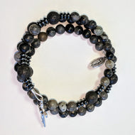Dark Night Rosary Bracelet with black and grey marble, hematite and lava beads